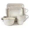 Piatti Elama Ivory Lotus 16 pezzi Square Stoare Set di store