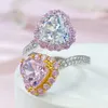 Anelli a grappolo S925 Sterling Silver Pink Diamond Heart Shape Silimar Open Anatura Gioielli Fashion Regalo