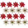 Fleurs décoratives 24 paillettes de Noël Poinsettia Picks artificiels Ornements d'arbres Ornements pour les couronnes de bricolage Garland