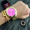 Luxe mode vrouwen kijken roestvrij staal luxe dame big roze dial polshorloge beroemde hoogwaardige vrouwen jurk uur gratis verzending