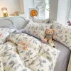 Ins Style Bedding Set Floral Hot Sale Single Full Queen Size Duvet Cover Kit No Filling Flat Sheet Pillowcases Cute Bed Linen