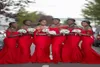 Red African Black Girl Bridesmaid Dresses Mermaid Sexy fora do ombro com mangas de cetim do piso de cetim de tamanho grande para a Qua 5859787