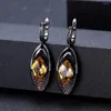 Dingle örhängen Gem's Ballet Natural Citrine Vintage Punk 925 Sterling Silver Gemstones droppe för kvinnor Fina smycken