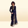 Gold Emboridery Applique Beaded Abaya Dubai Chiffon Kaftan Arabic Prom Gown Black Long Sleeve Front Slit Evening Gown5083607
