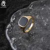 Orsa Jewels Classic 925 Sterling Silver Simple Men Finger Rings 18K Guld Minimalistiska turkiska ringar med svarta agatsmycken NMR01