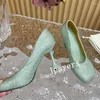 Klänningskor Spring Autumn Bling Crystal Pumps Women Round Toe Grunt Mouth High Heel Rhinestone Single Ladies Sexy Party