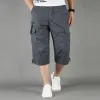Spodnie męskie letni ładunek taktyczny krótkie spodnie 3/4 długość prosta luźne joggery luźne szorty.