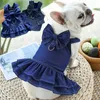 Denim Clothes For Dog Spring Summer Dress Harness French Bulldog Jeans Cat BowTie Hoodies Small Large Dogs York DRing Skirt 240411