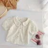 Shorts Summer Girls 2 PCS Set Blouse + Shorts Kids Suit Enfants Clothes Fashion Floral broderie Blanc Mesh Lace Soft 2 à 7 ans