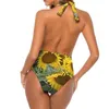 Frauen Badebekleidung Big Sunflower Field Badeanzug gelb Blumendruckpool einteilig einteiliges Badeanzüge Sexy Halfter Push Up süßes Monokini