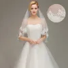 Veu de Noiva Bridal Veils аппликации края белая слоновая кость короткая свадьба с расчесыванием два слоя