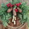 Decorative Flowers Welcome Lights For Windows Farmhouse Christmas Wreath Boho Holiday Artificial Golden Bell Xmas Tree Front Door