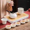 Tace herbaty prostokątny bambusowy taca domowa stół do przechowywania wody i drenaż butikowy teapot akcesoria poduszki