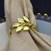 6pcs Napkin Rings Metal Autumn Leaf Dapkin Holder Wedding Gunsten Goud- en Silver Napkin Holder Party Table Decoratie