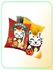 Chiński Nowy Rok Lucky Cat Dollar Cat Rzuć Poduszka Pokrywa aksamitna Pieniądze Poduszka 45x45 cm Dekoracja domu Zip Otwarta 2104016828023