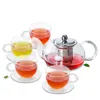 Tee -Sets Tee -Set -625ml Hitzebeständiges Glas -Teekannen -Sieb Deckel 4x Tassen Untertassen