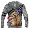Golden Retriever/American Bulldog Star Flag 3D Tryckta hoodies kvinnor för män Pullovers Street Tracksuit Love Dog Gift
