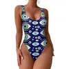 Dames zwemkleding kwaad oog charme zwempak blauwe ogen printen één stuk fitness grafische zwempakken monokini vrouwelijke push -up sexy strand outfits