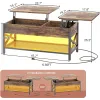 Salontafel, lifttafel salontafel met opslag, LED -lichtstroomuitlaat en verborgen compartiment, metalen frame