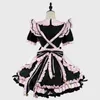 Anime kostymer anime gotiska lolita jsk klänning kort ärm kawaii bow maid party klänningar cosplay katter tjej harajuku söt rosa ruffles svart 240411