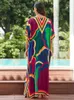 Basic Casual Dresses LORYLEI 2024 Summer New Bohemian Printed Kaftan Long Dress For Women Sexy V Neck Batwing Slve Robe Moo Dresses Q1594 T240412