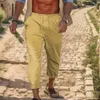 Pantalon masculin masculin coton respirant et lin long mode décontracté couleurs solides essayez de poche