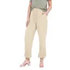 Women's Pants Pockets High Waist Female Trousers Slight Strech Ankle-Length Women Solid Color Loose Fit Ankle-Tied