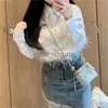 MIVMIV -shirts Spring Designer Dameshemd Fashion Letter Borduurwerk Grafische jas met lange mouwen shirt vrouwen struisvogel veer revers revers top KTT's