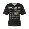 Kvinnors T-skjortor Kvinnor Lose Summer Tops Cartoon Mönster Stripe Print Kort ärm V-Neck Casual T-Shirt Clubwear