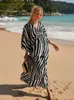 Basic casual jurken lorylei zwart v-neck zebra streep bohemian v-neck geprinte vakantie kaftan jurk voor vrouwen 2024 zomer lange strandjurken Q1297 T240412