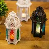 Świece uchwyt na Maroko z wiszącym pierścieniem puste zabytkowe żelaza sztuka retro zamek Candlelight Stand Lampa wiatrowa Latarna Tealight