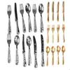 Dekorativa figurer 12st Dollhouse Furniture Gold Silver 1:12 Simulering Simulering Mini Cutlery Accessory Fork Knife Spoon Miniatures Home