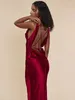 Casual Dresses Gacvga 2024 Spring Summer Satin Backless Bandage Maxi Dress for Women Elegant Party Club Sexig BodyCon Long Evening