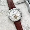 Echte Ledermode Luxus -Armbanduhren Herren Mechanische Automatik -Tagdatus Schwungrad Mond Phasen Uhren für Männer Weihnachtsvatertag Geschenk Montre de Luxe