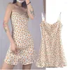 Casual Dresses French Style Fresh Girl V Neck Chest Wrap Floral Slip Dress Women's Slim Fit Looking High Waist Skirt Holiday Ins