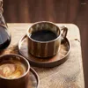 Tasses Saucers tasse de café vintage japonais et soucoupe avec cuillère à la main de la cuillère à la main latte latte à tas de lait 250 ml