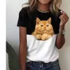 Designer Designerwomen's T-shirt 2023 Summer Leisure Cat Imprimé Cound Cou Col à manches courtes pour femmes