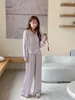 Home Vêtements Femmes Jacquard Satin 2pcs Pajamas Set Summer Long Manche à manches Pantalon Pijamas Suit Sleepwear Female Wear
