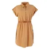 Casual jurken vrouwen kleden A-line chiffon mode korte mouw ol met riem