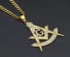 Pendant Necklaces Hip Hop Bling Iced Out Rhinestones Gold Stainless Steel Masonic masonry Necklace For Men Rapper Jewelry8970709