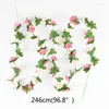 Decoratieve bloemen 240 cm kunstmatige zijden rose wijnstok rattan touwhangen voor wanddecoratie nep planten bladeren slingers slinger thuis bruiloft decor