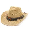 Beretti Paglie di cowboy Western Cappello da cowboy a mano Made Beach Felf Sunhats Party Cap per uomo Curling Brim Sun Protection Cappelli unisex