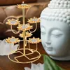 Candle Holders Table Tray Ghee Lamp Holder Stand Gift 15x24.5cm Lotus Rack Metal Candlestick Creative Golden Stainless Steel