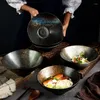 Skålar japansk stil ramen ris nudlar soppa skål keramik bambu hatt 7/8/9 tum hushållsbeteckningsglasögon färgglasyrkonst