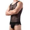 Men's Transparent Herringbone Vest with Large Mesh, Sexy and Sexy Fishing Net Hollow Pajama T-shirt, Men's Pants Not Included