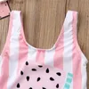 Pieces de uma peças meninas meninas roupas de banho verão melancia rosa padrão listrado crianças natação usam crianças maiô de banheira de banho na praia de praia y240412