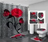 4 pcs Rose Print 3D Shower Curtain Waterproof Polyester Bathroom Curtain Antislip Bath Mats Set Toilet Rugs Carpet Home Decor 2115748241