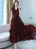 Party Dresses Fashion Prom Evening Red Chiffon Summer Clothes For 2024 Casual Long Dress Tunics Elegant Luxury Floral Chic F85