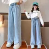 Broekmeisjes jeans lente en herfst 2024 modieuze kinderbroek kinderkleding