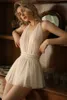 Sexy Pyjamas Beautiful Back Lace Gauze Sleeping Dress Temptation White y Mesh Hanging Neck Fairy Backless Tulle Perspective Nightdress L410